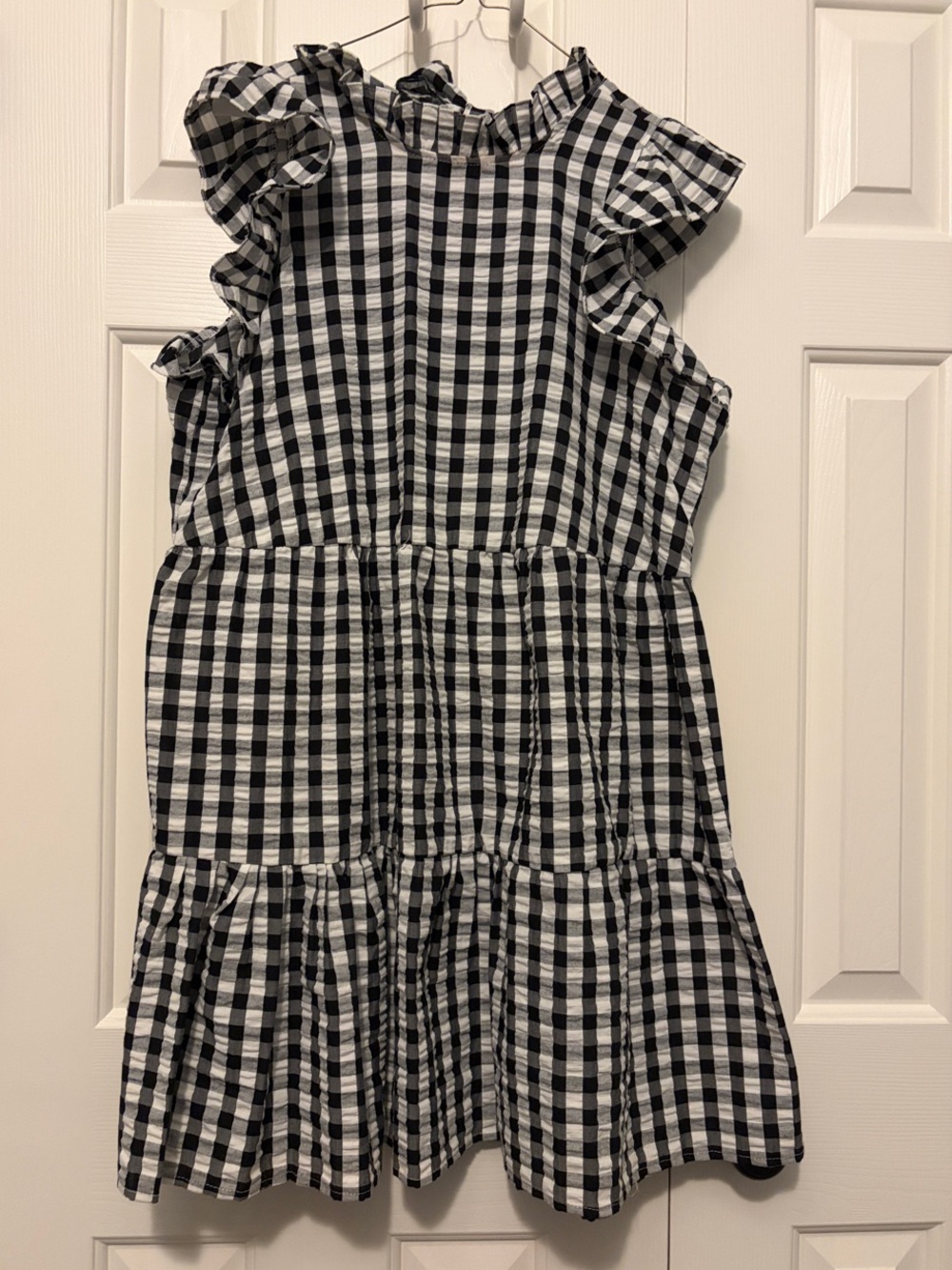 Mud Pie Dewberry Black and White Gingham Ruffle Tiered Dress with Bow tie detail